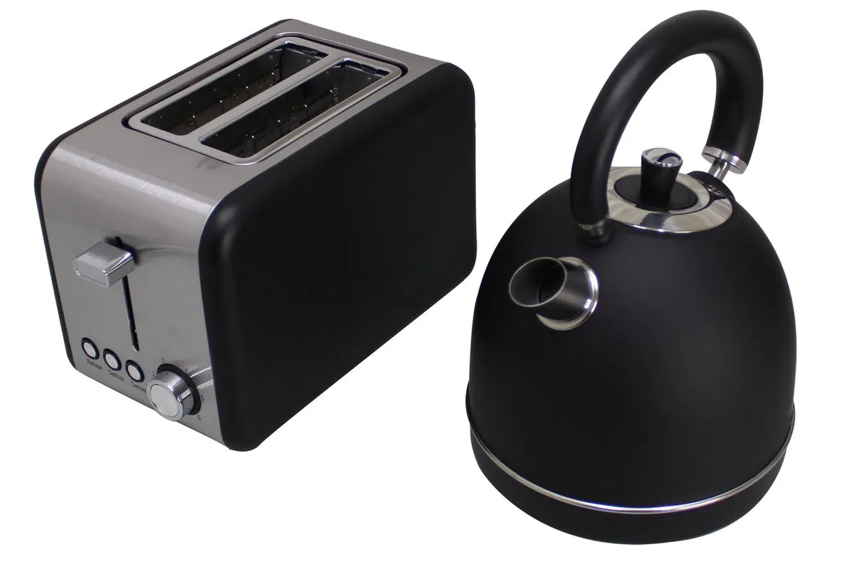 1.8 Liter Dome Kettle & Rectangular 2 Slice Toaster Combo - Black