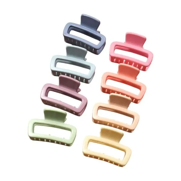 8 Piece - Matte Coloured Hair Grips With Rectangular Design - Multi Colour