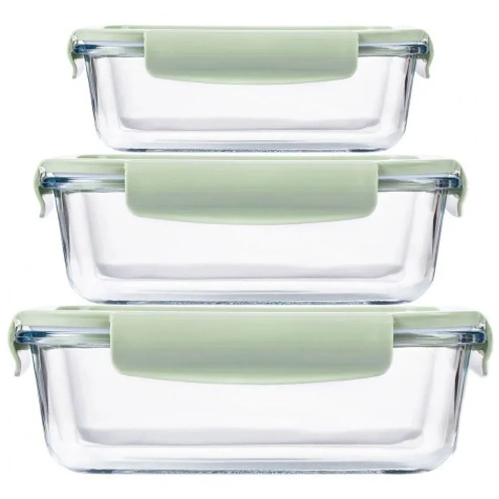 Borosilicate Glass Food Containers Set of 3 with Lids Meal Prep Containers