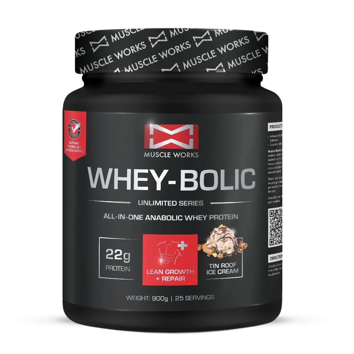 Muscle Works Whey-Bolic Protein 900g Tin Roof Ice Cream
