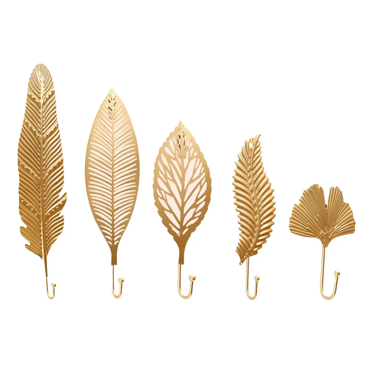 Decor Leaves Artistry Iron Wall Hanging Storage Hook - 5 Piece