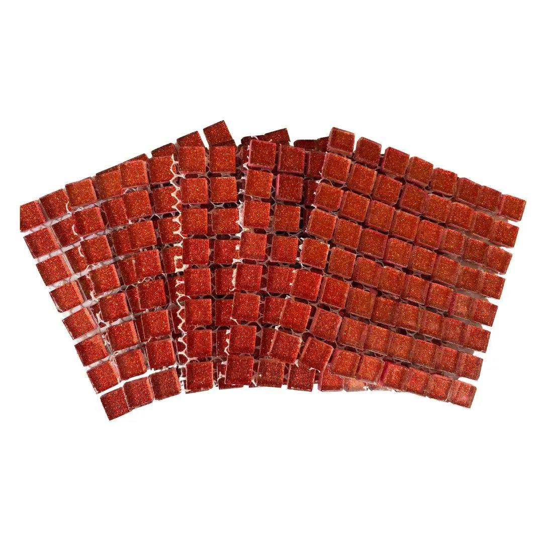 Mosaic Tiles Red Glitter 10x10mm (Craft Size Sheets)
