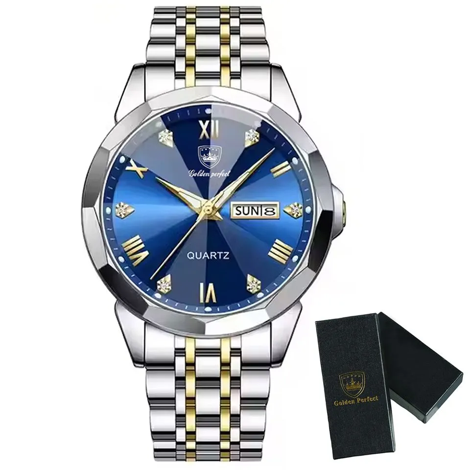 Men Luxury Watches Classic Stainless Steel Watch- Waterproof -  Blue/Gold