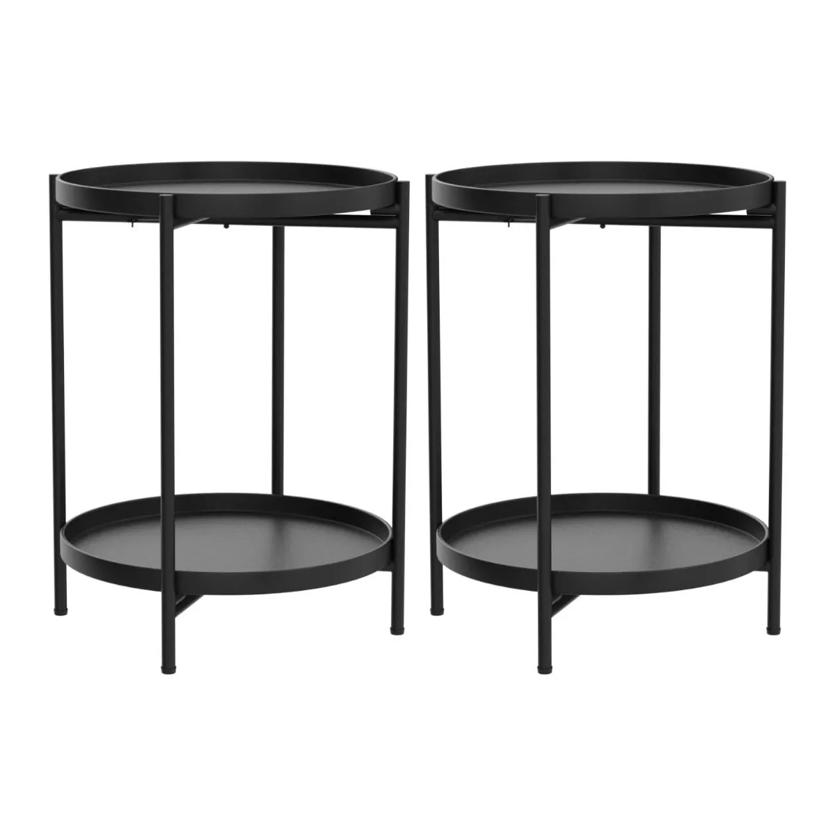 Anchor 2 Pack 2 Tier Round Side Tables Black Metal Bedside Tables