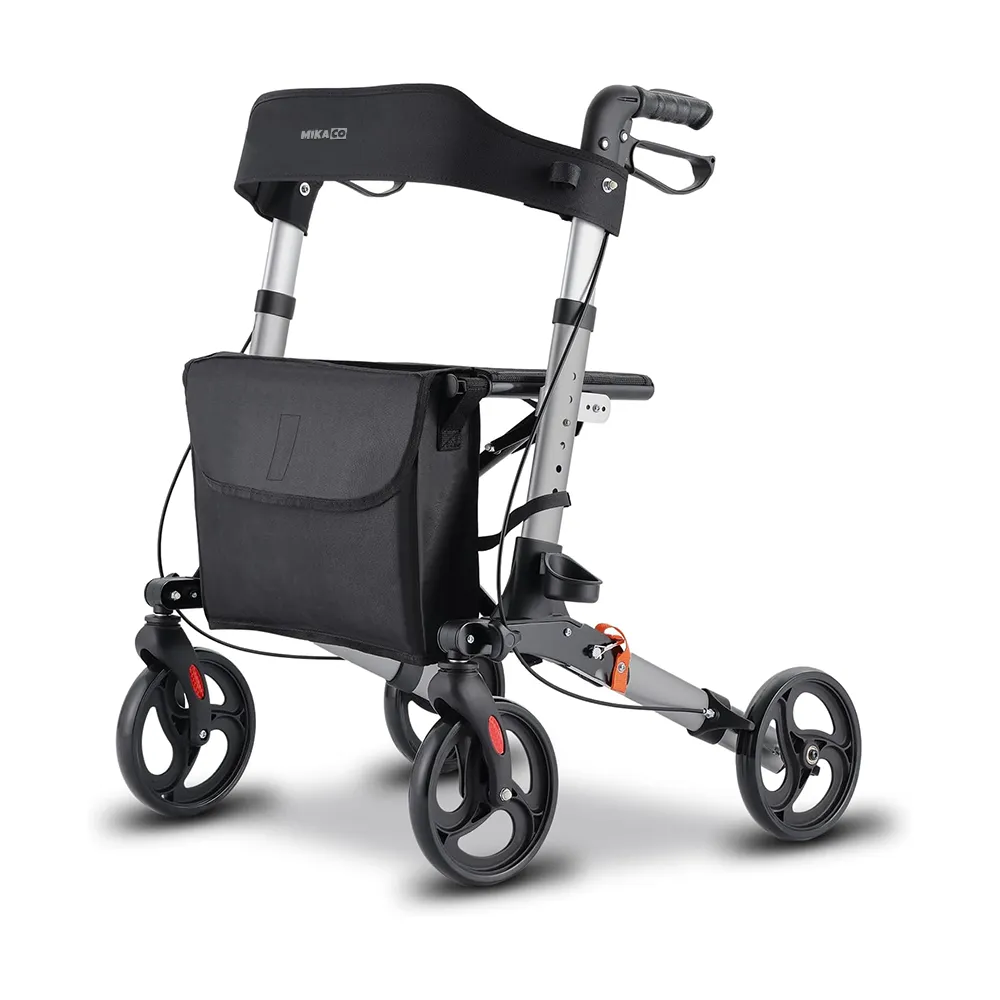 MIkaco Folding Shopping Trolley with Seat & Storage Bag-Grey