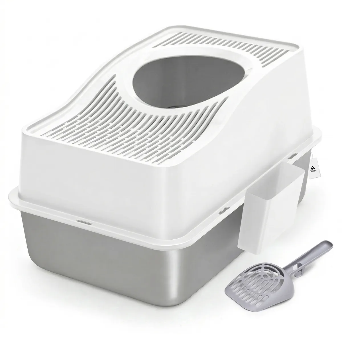 Topika Stainless Steel Top Entry Litter Box Metal Cat Litter Box with Lid