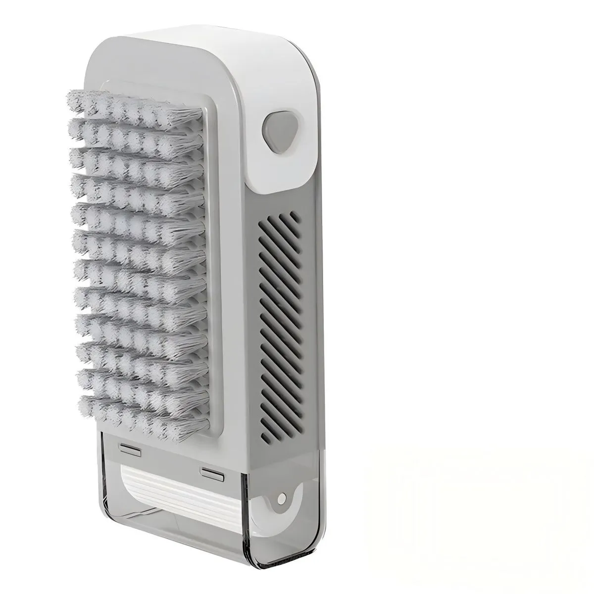 Multi-functional 3-in-1 foam soap dish with wheels and scrubbing brush head - Grey, White