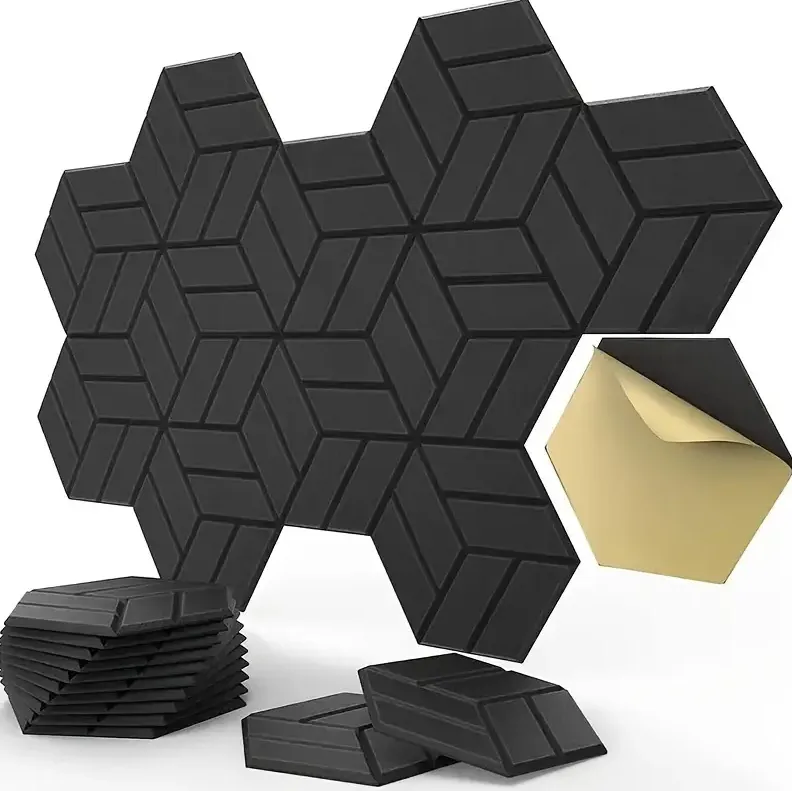 Self-Adhesive Pattern Hexagon Sound Insulation Panel (12 Pack) - Black