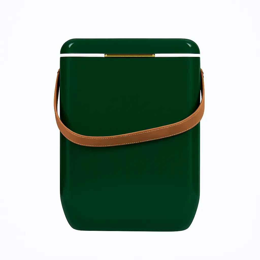 Portable Cooler Box with Leather Strap & Gold Latch - Insulated Ice Storage - Bottle Green