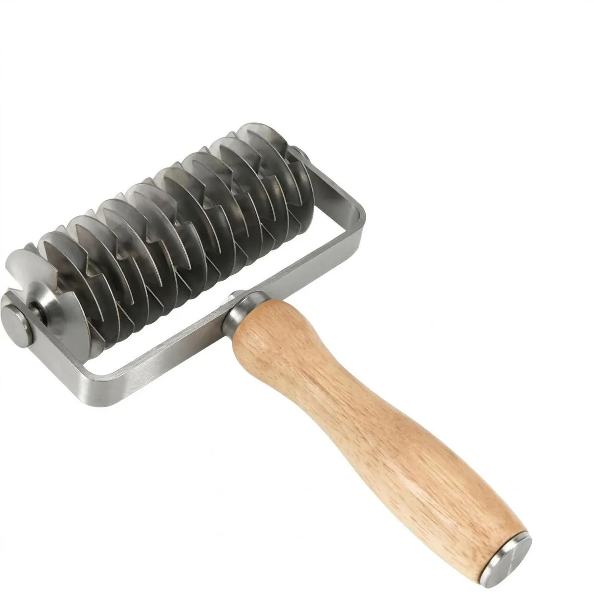 Stainless Steel Lattice Pastry Roller with Ergonomic Wooden Handle