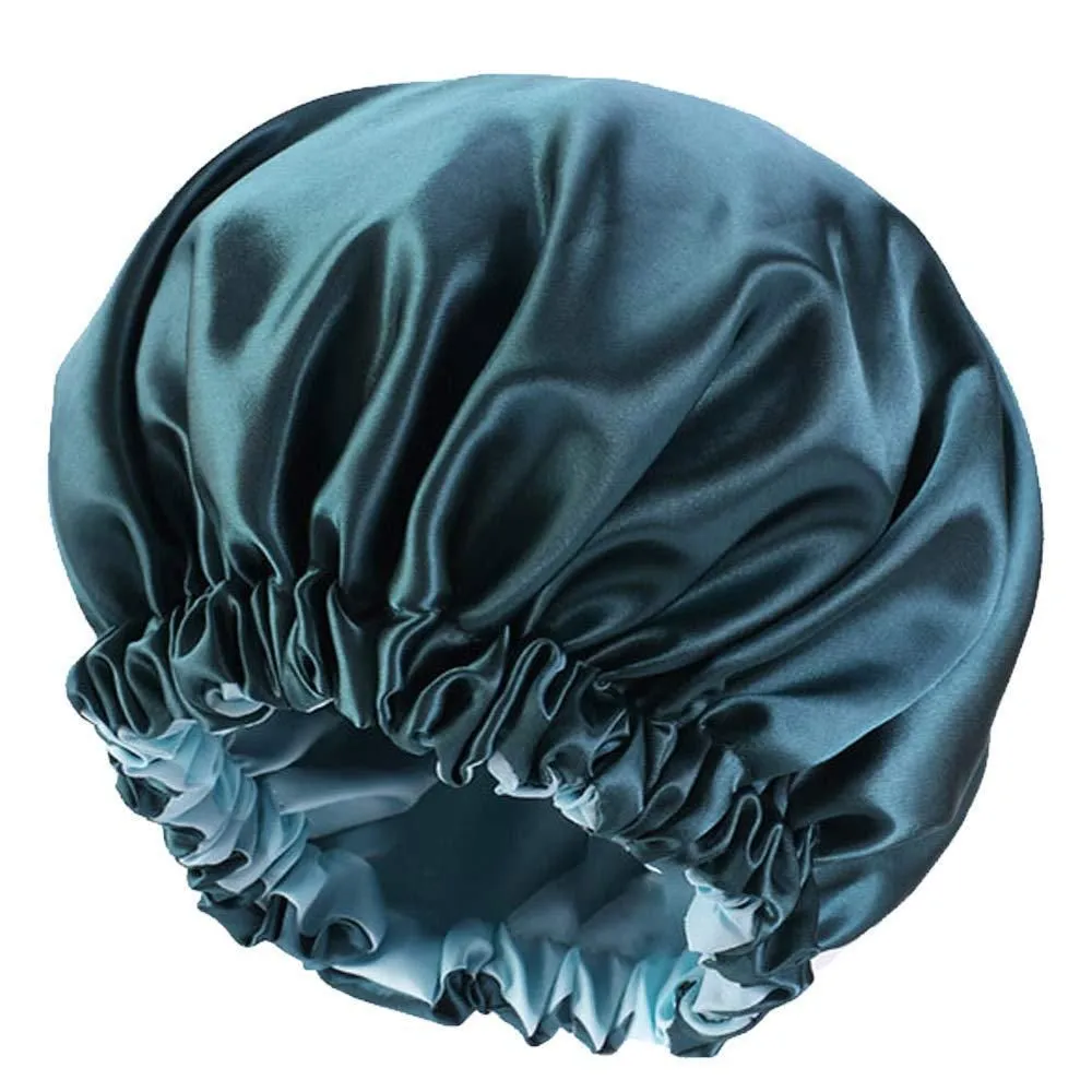 Imitation Silk Double-Layer Nightcap-Blue-36cm