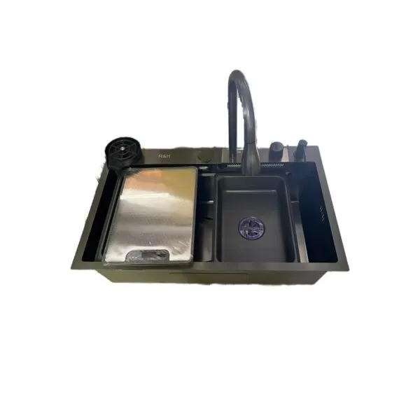 R&H Waterfall Kitchen Sink With Liquid Soap Bottle And Cupwahser