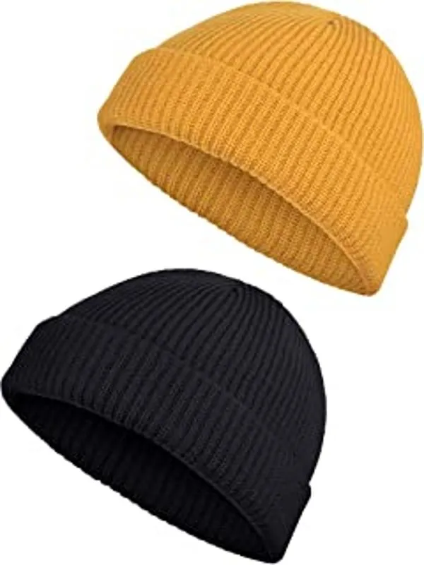 Classic Swag Wool Fisherman Beanies for Men, black and yellow 2pcs