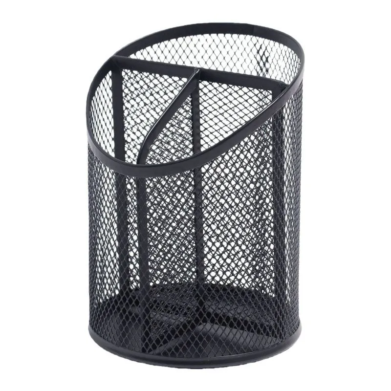 Metal Mesh Pen Holder Slant Desk Organizer for Office Stationery Supplies - Black