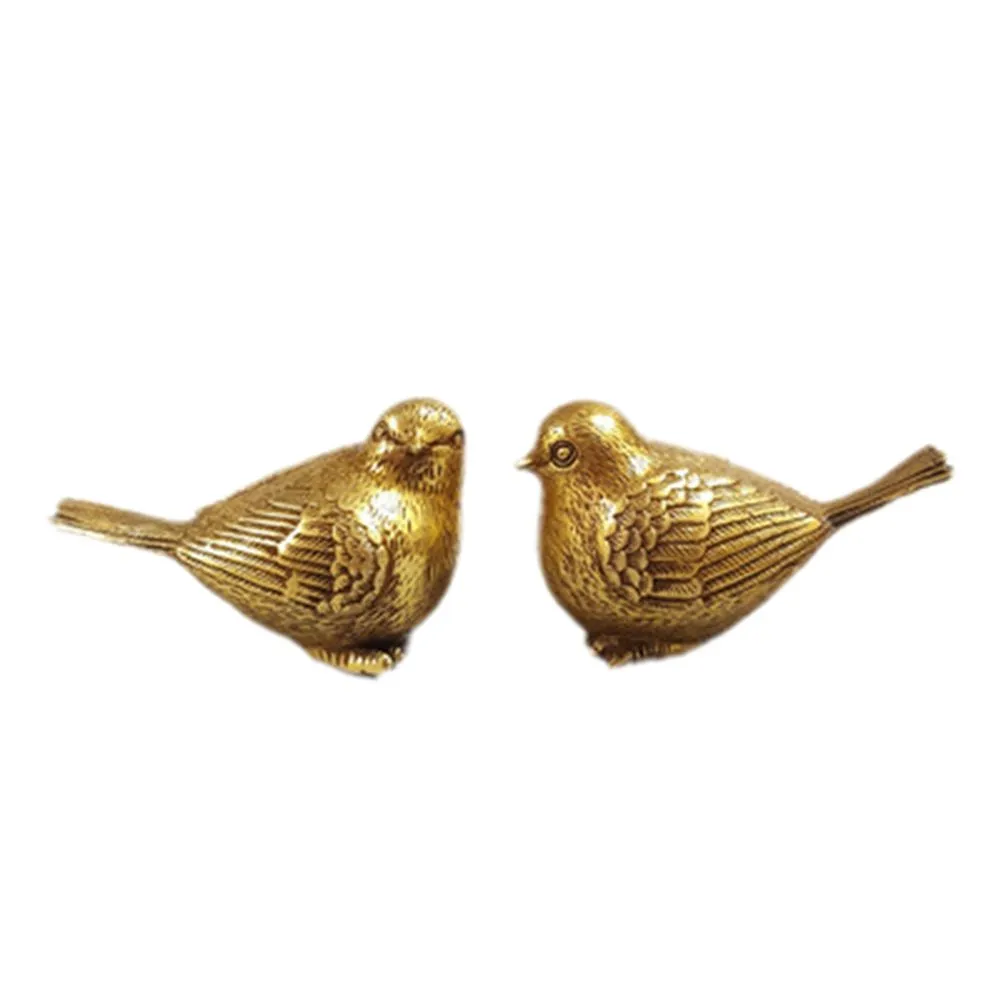 Cute Bird Statue Copper Animal Sparrow Statue Sculpture Crafts 1Pair