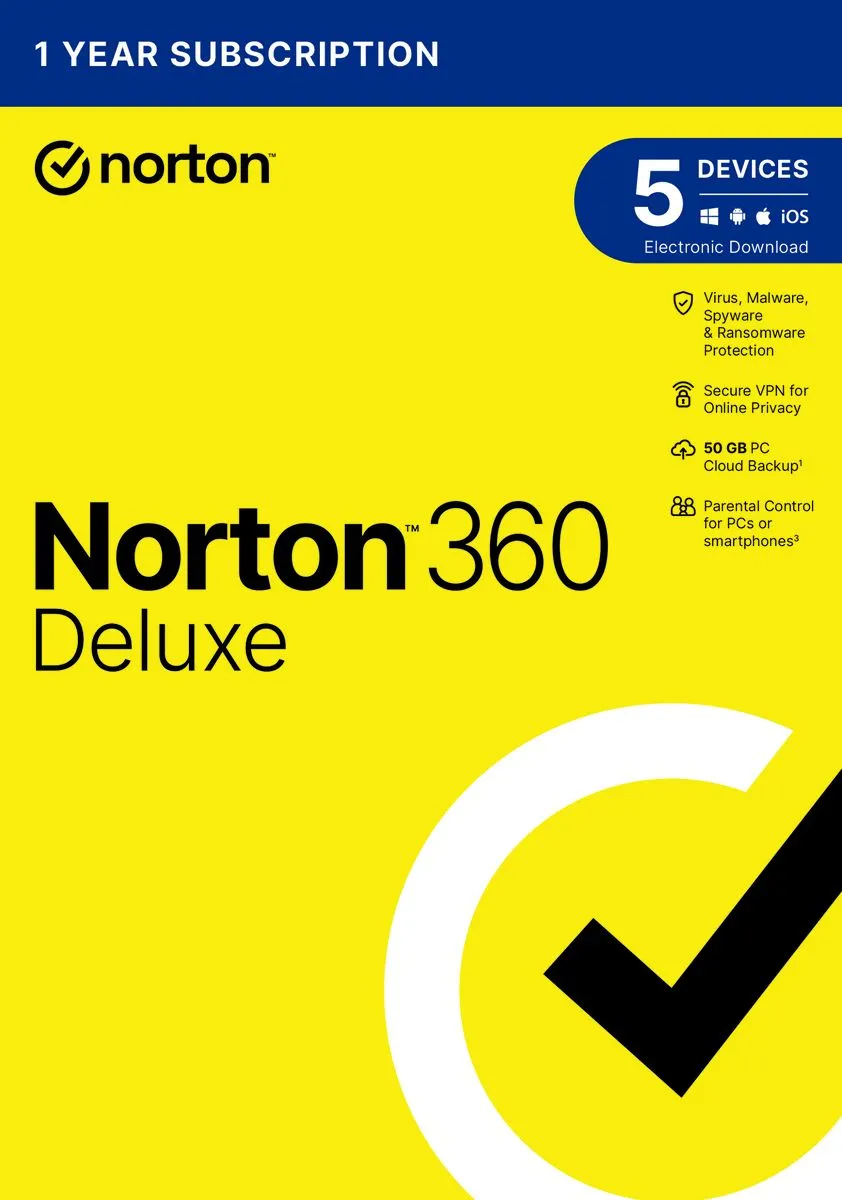 Norton 360 Deluxe Antivirus Software for 5 Devices - 12 Month