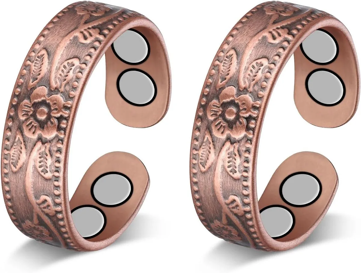 2-Piece Copper Rings for Women,Pure Copper Magnetic Lymphatic Drainage Ring