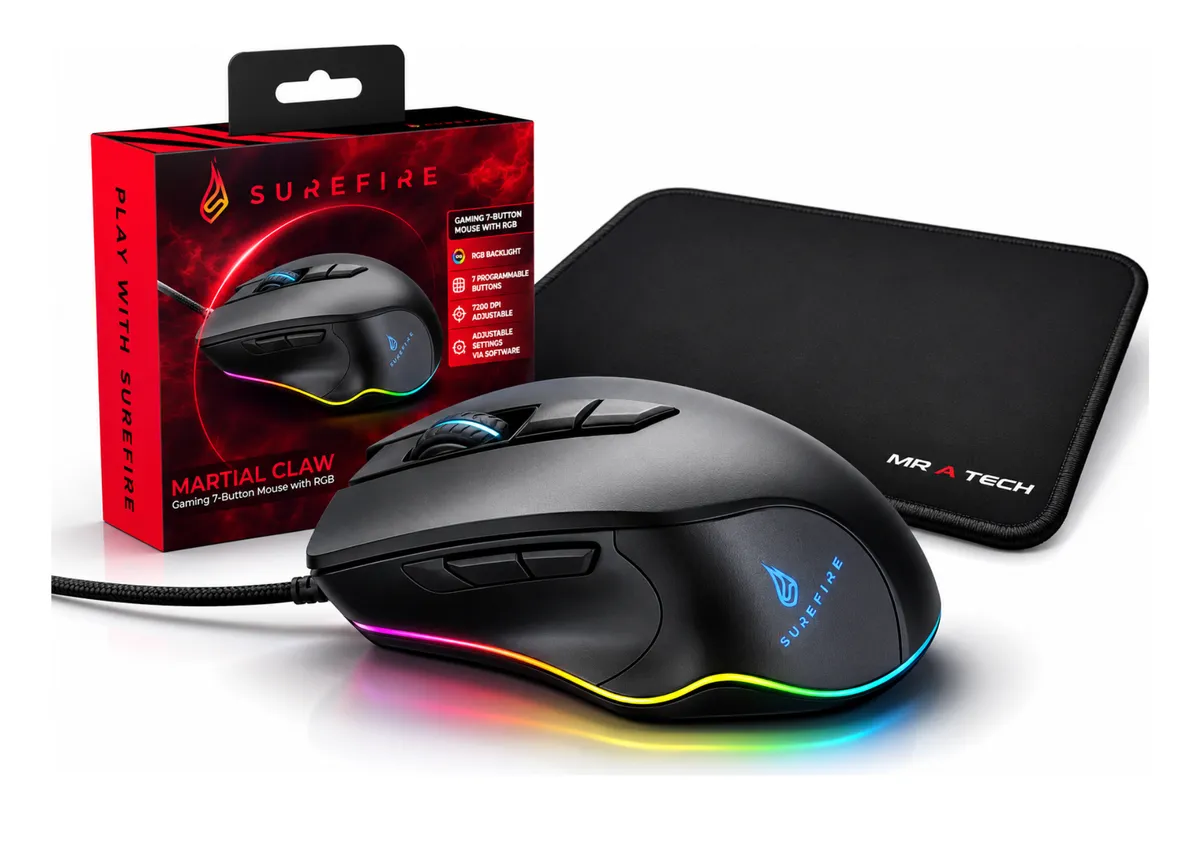 SureFire Martial Claw Gaming Mouse 7 Programmable Buttons+MR A TECH DeskPad
