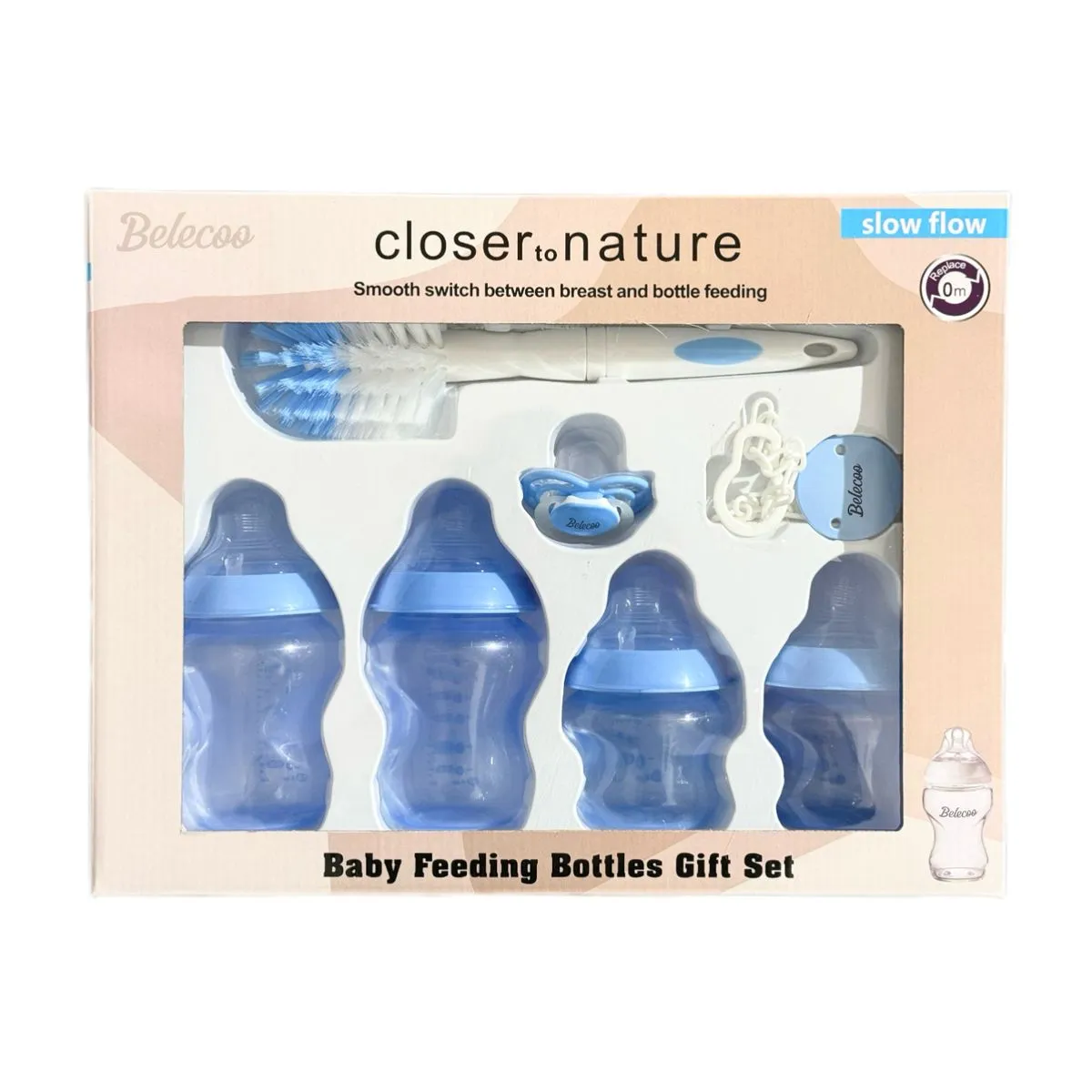 Belecoo BPA-Free Baby Feeding Bottle Starter Set Newborn Gift Set - 7 Piece - Blue
