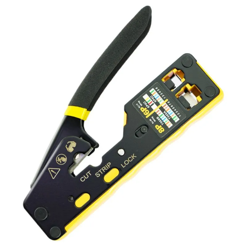 Cable Crimping Tool with Strip & Cut Functions - 6P & 8P Compatible