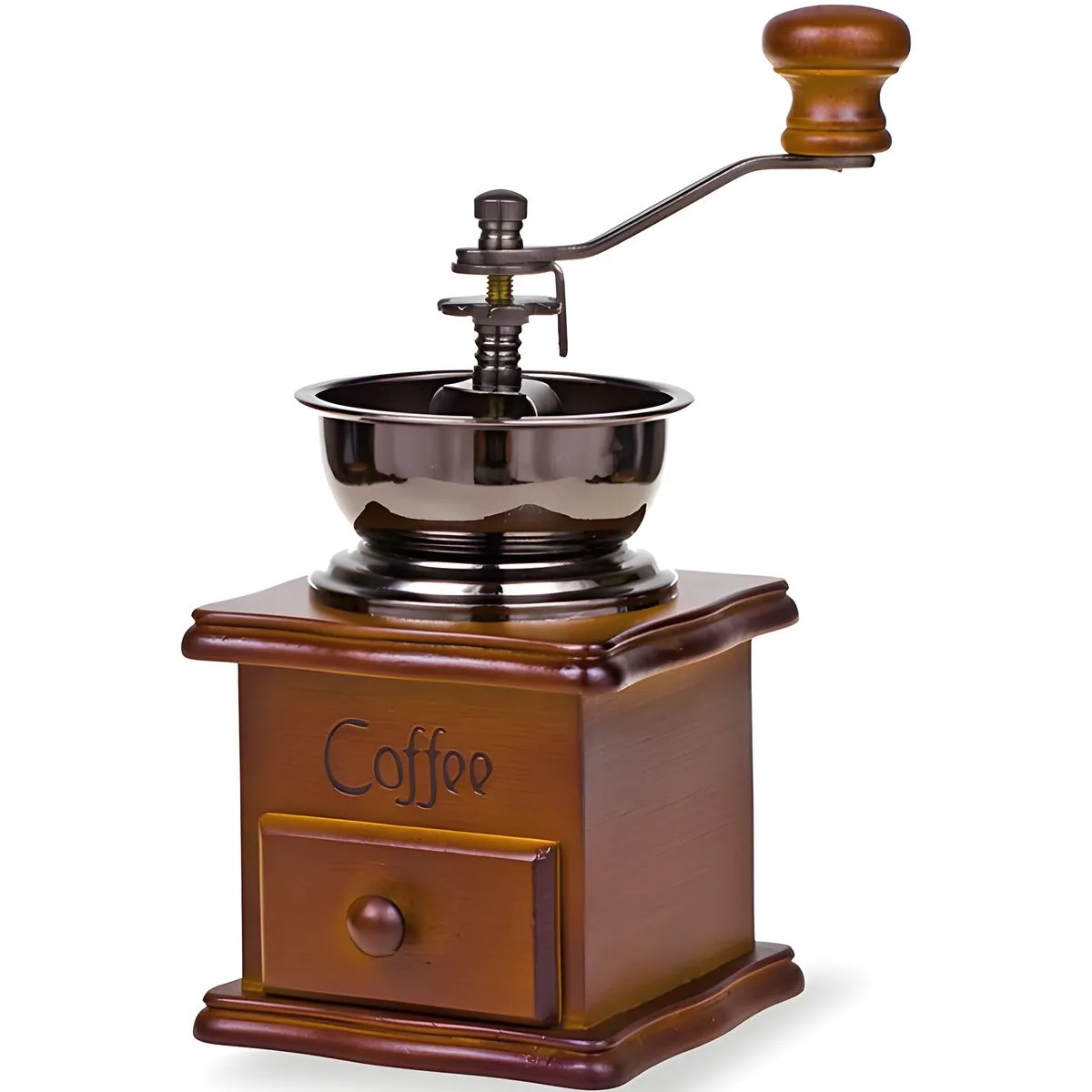 Manual Coffee Bean Grinder Wooden Coffee Maker with Cast Iron Hand Crank