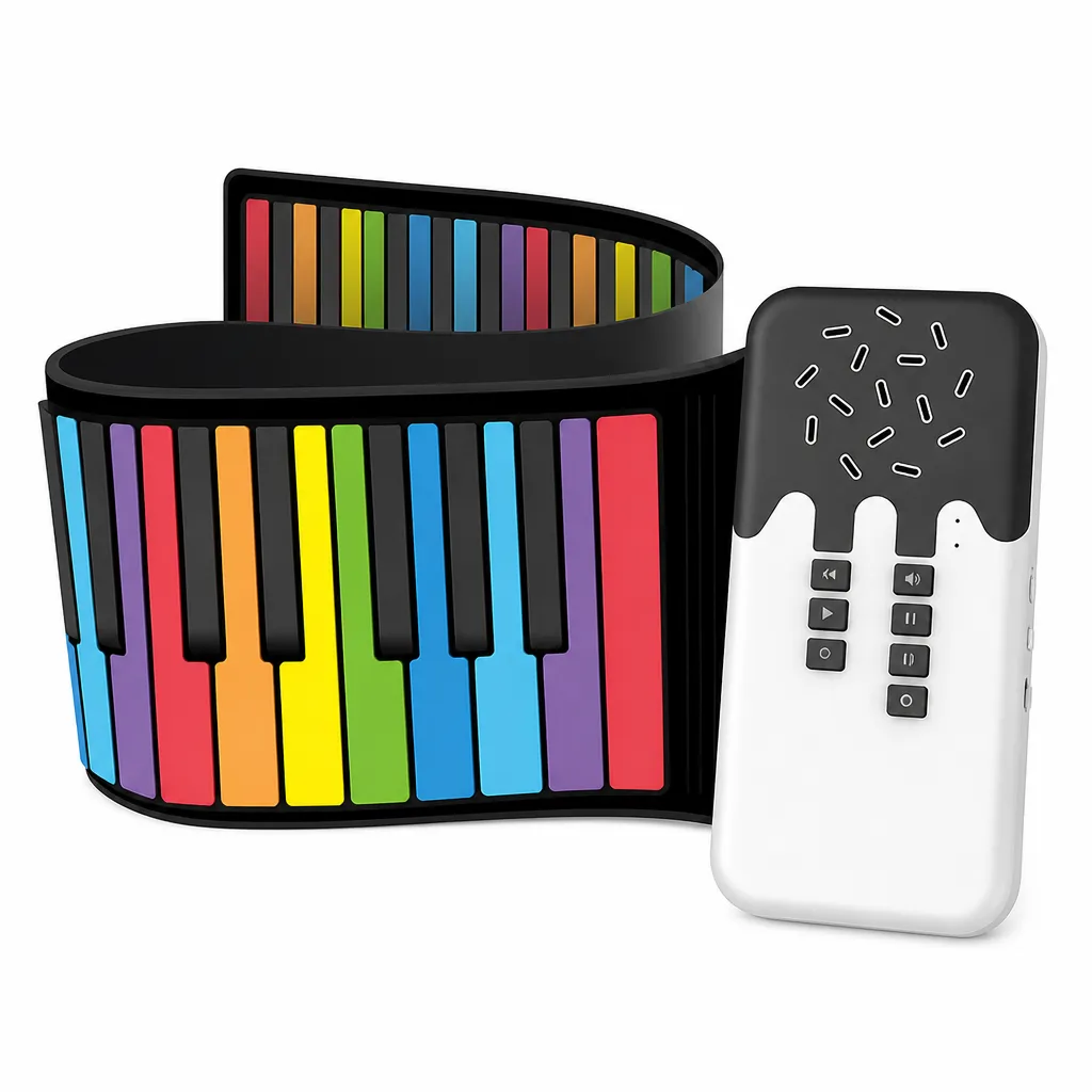 49 Keys Roll Up Rainbow Piano, 8 Tones, Record and Play Portable Keyboard