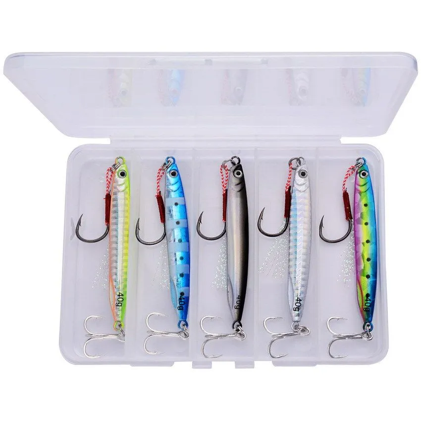 5Piece Luminous Sinking Long-Casting Metal Jig Lures Set - 7-40g With Box