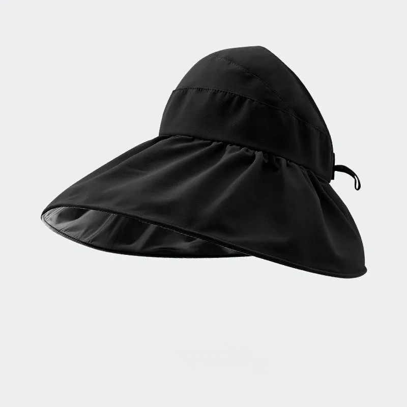 Black Rubber Hollow Top Hat with Large Eaves UV Resistant and Portable - Black