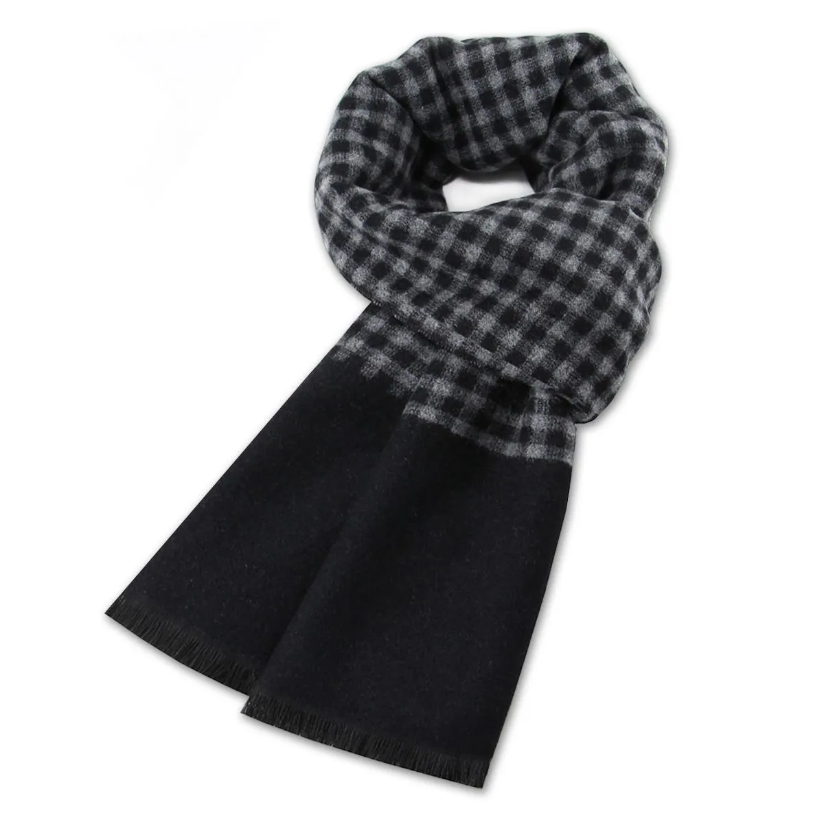 Men's Checkerboard Wool Blend Scarf - Black