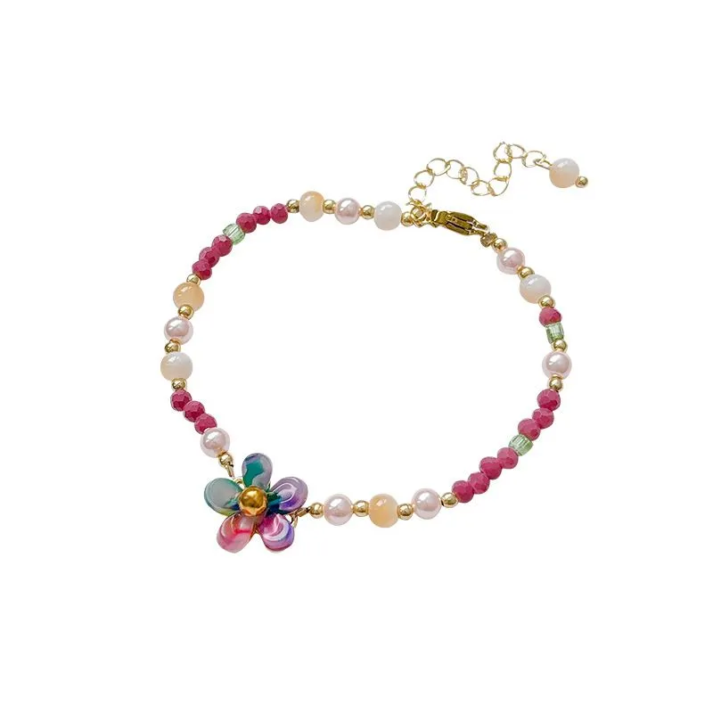 Temperament Colorful Flowers Artificial Pearl Beaded Bracelet for Women