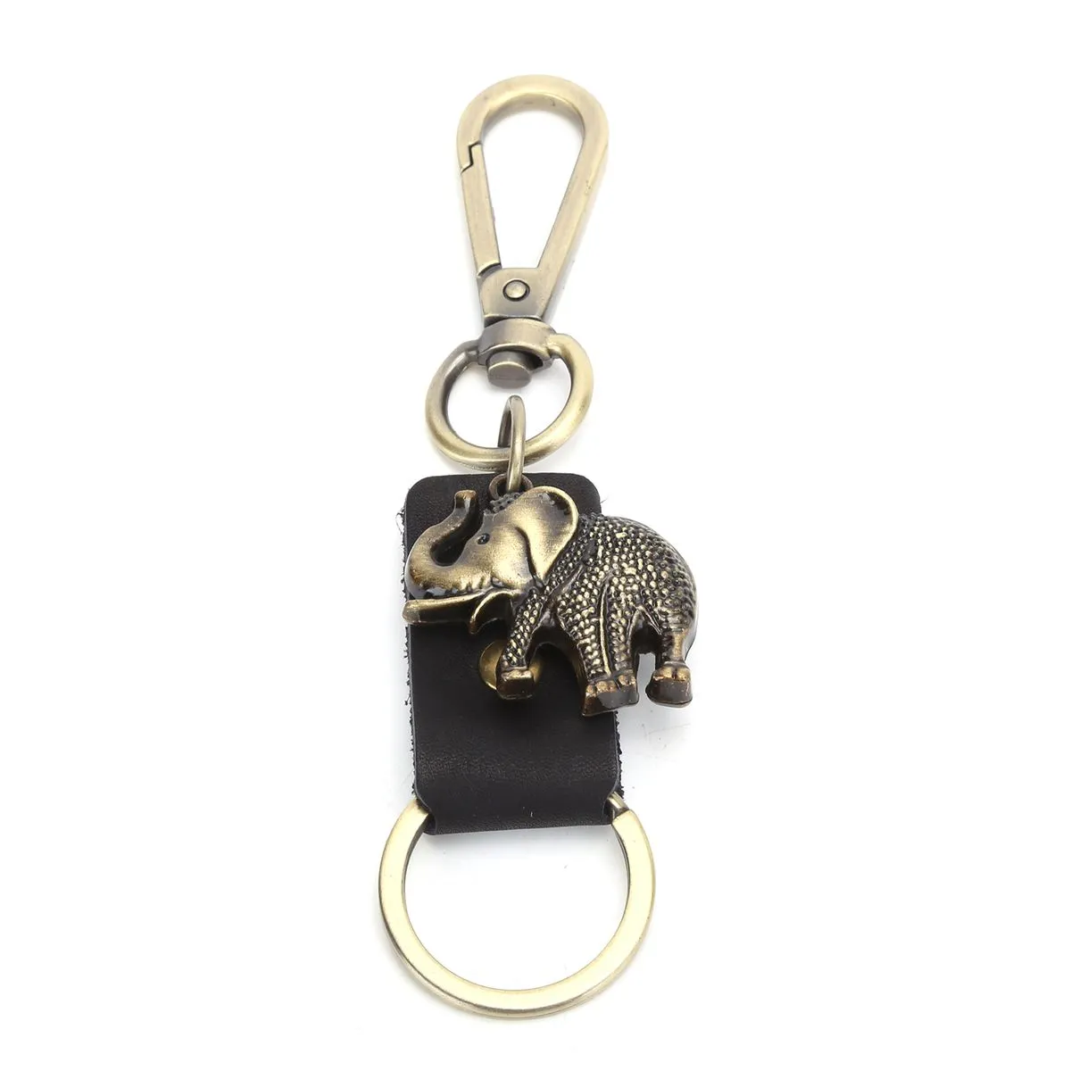 Elephant Shape Metal Cowhide Car Keychain 2 Pcs Black