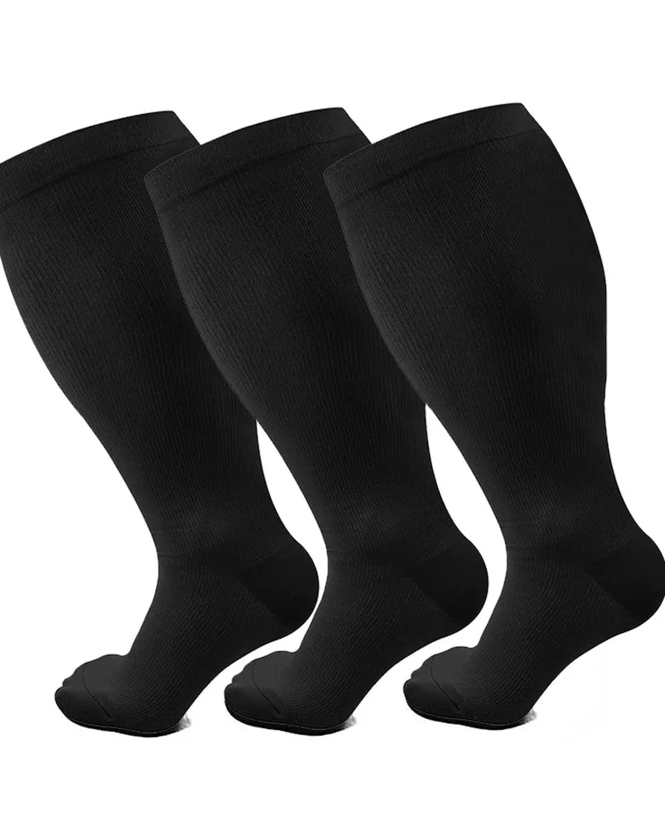 3 Pairs Plus Size Wide Calf Compression Socks for Men Women