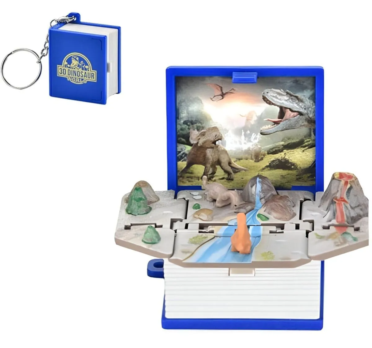 3D Dinosaur Folding Toy Book, Mini Backpack Keychains - Blue