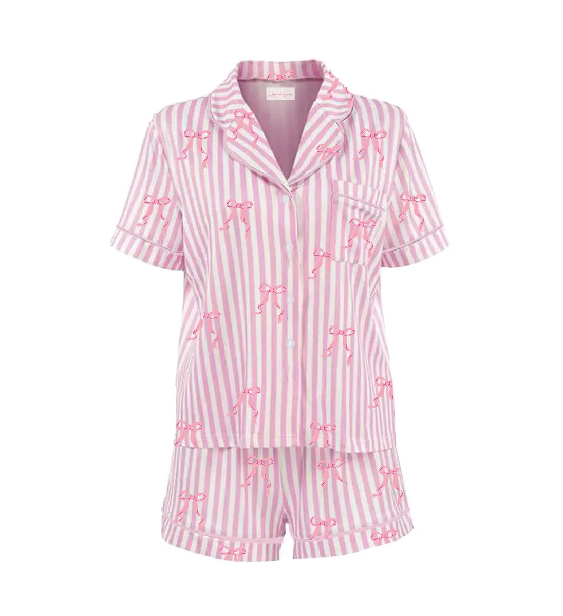 Hannah Grace Maternity Bows and Stripes Summer Pj Set
