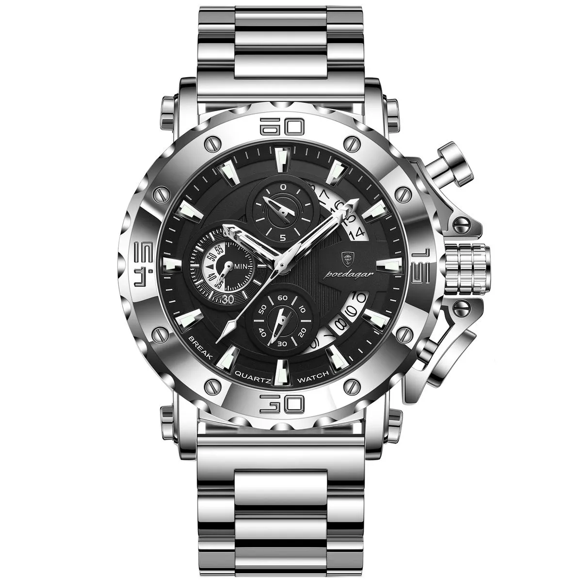 Poedagar Sports Men's Watch Calendar Luminous Waterproof Man Wristwatch
