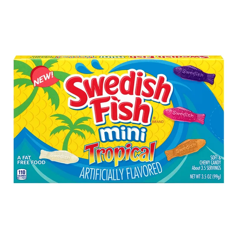 Swedish Fish Mini Tropical Soft & Chewy Sweets Snack Theatre Box - Pack 2