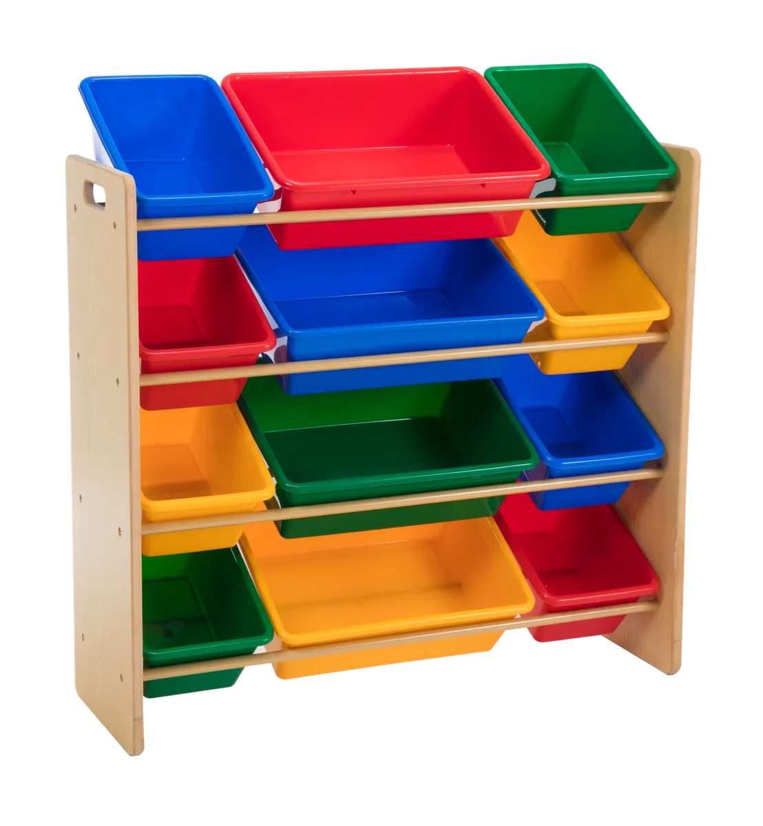 Kids Storage Organiser for Toys and Clothes - 12 Bins - Wooden Frame