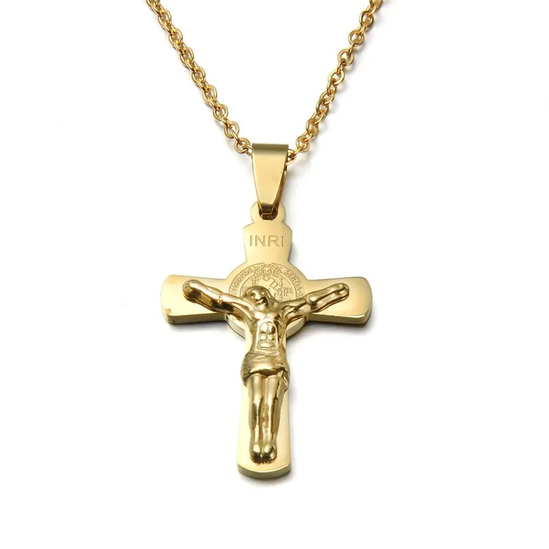 INRI Jesus Cross Crucifix Pendant Necklace For Men Women Gifts Jewelry - Gold