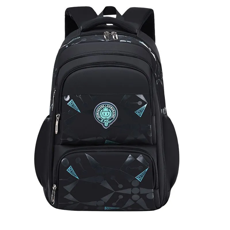 Olive Tree-School Backpack Bag Multi Pockets Waterproof Shapes - Black