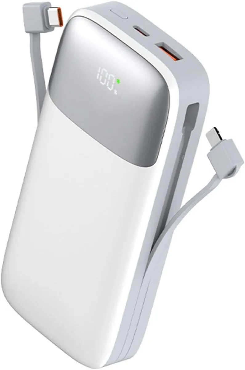 Portable Charger USB C Power Bank with 2 Built in Cables, 20000mAh Battery