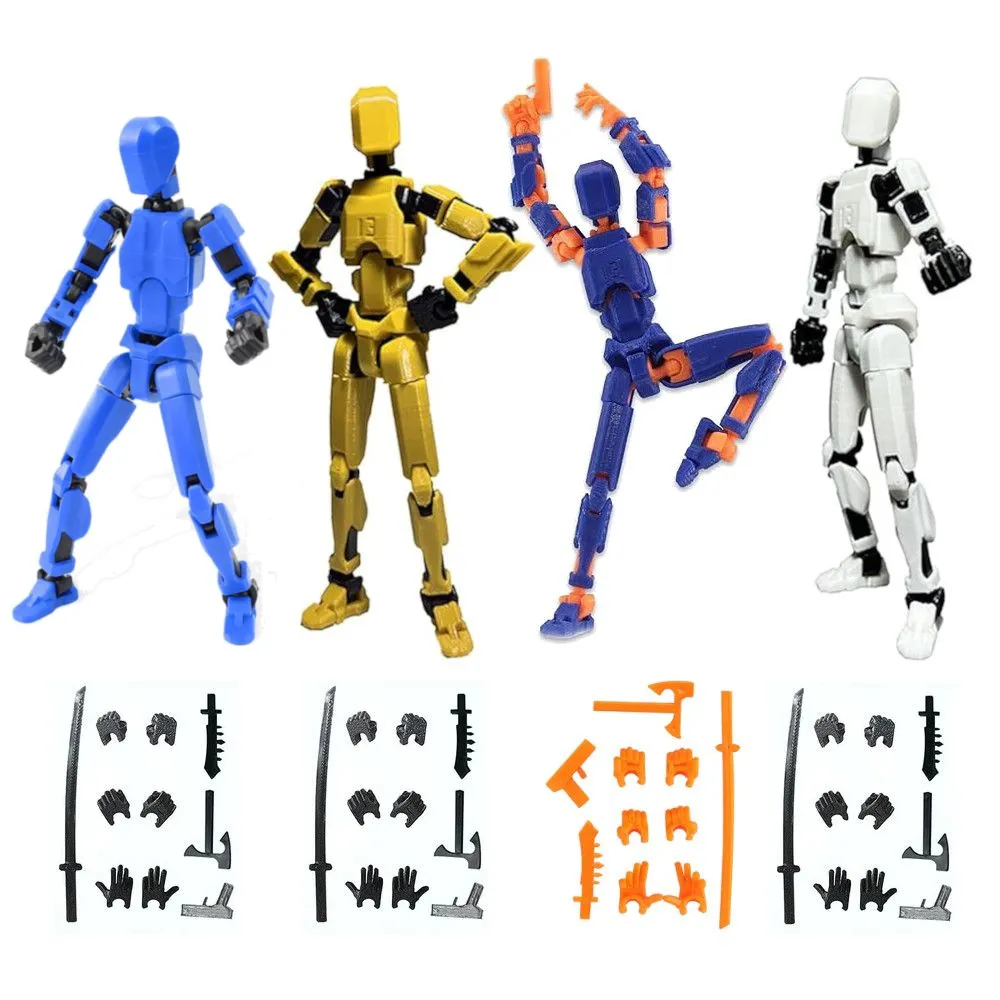 4 Pieces Dummy 13 Multijointed 3D Printable Action Figure Titan Robot T13 Toy - Blue