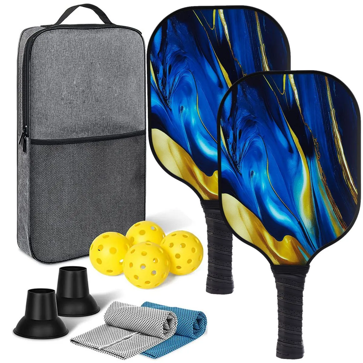 Fiberglass Pickleball Paddles Set With Ball & Towel & Ball Picker & Bag
