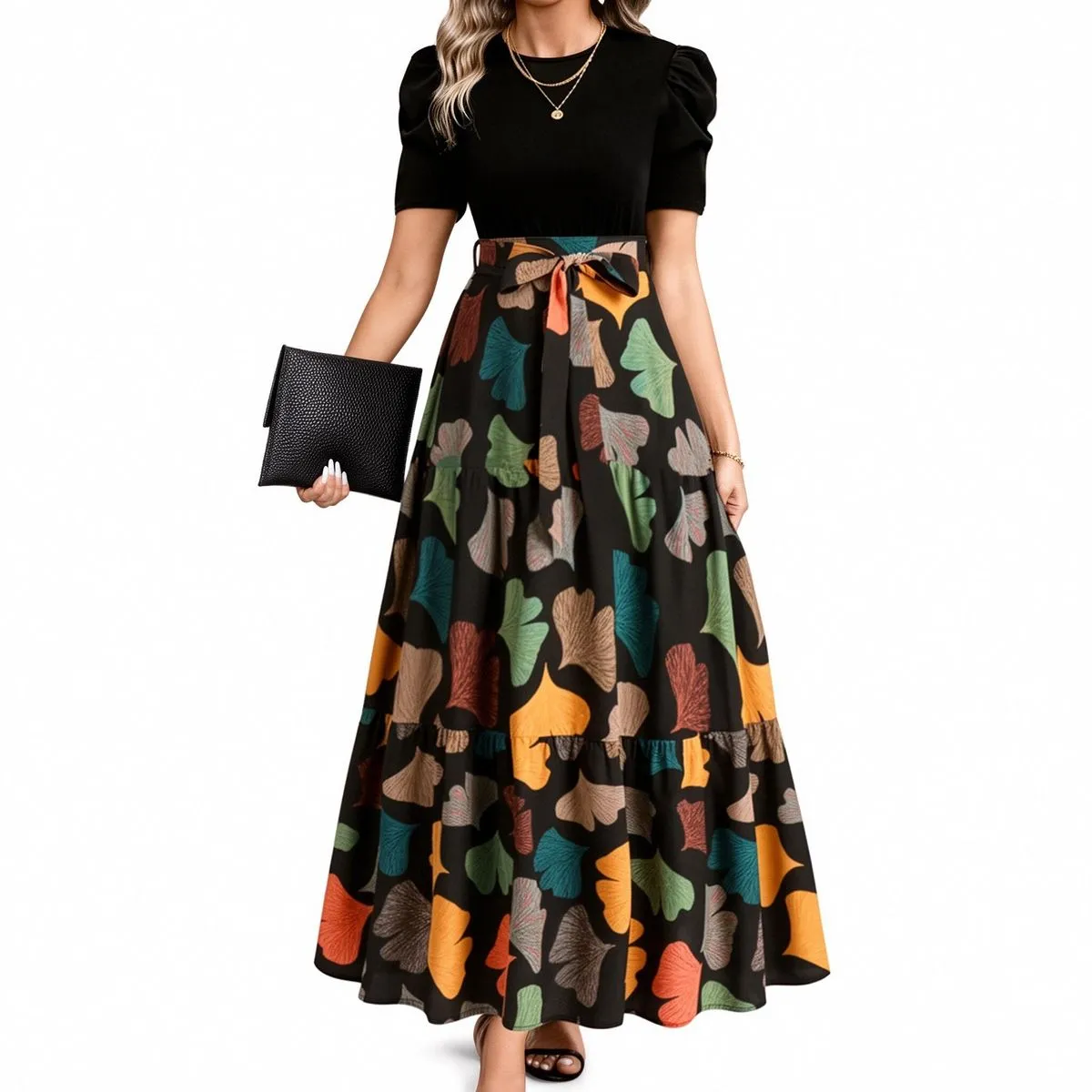 Women Micro-polyester A-Line Midi Dress