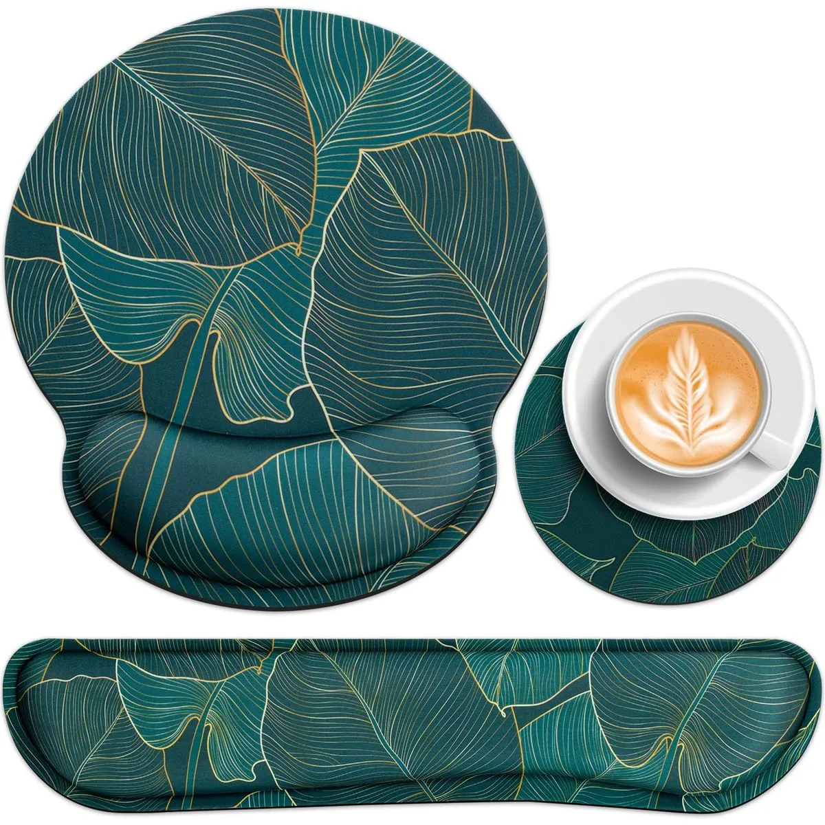 Keyboard Mouse Pad Set Ergonomic Memory Foam Mousepad for Typing - Green