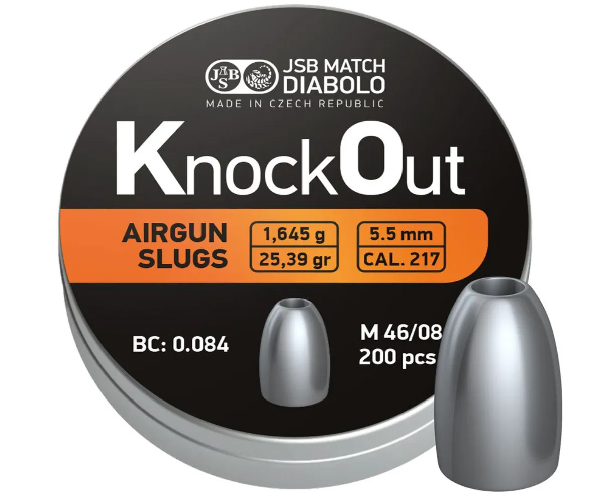 JSB Diabolo Knockout Slugs 5.5mm .217 Airgun Pellets - 200 Pieces