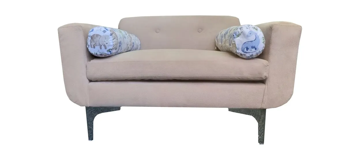 1 Seater Character Kids Chair with Bolster Cushions - Beige Velvet - Dinosaur