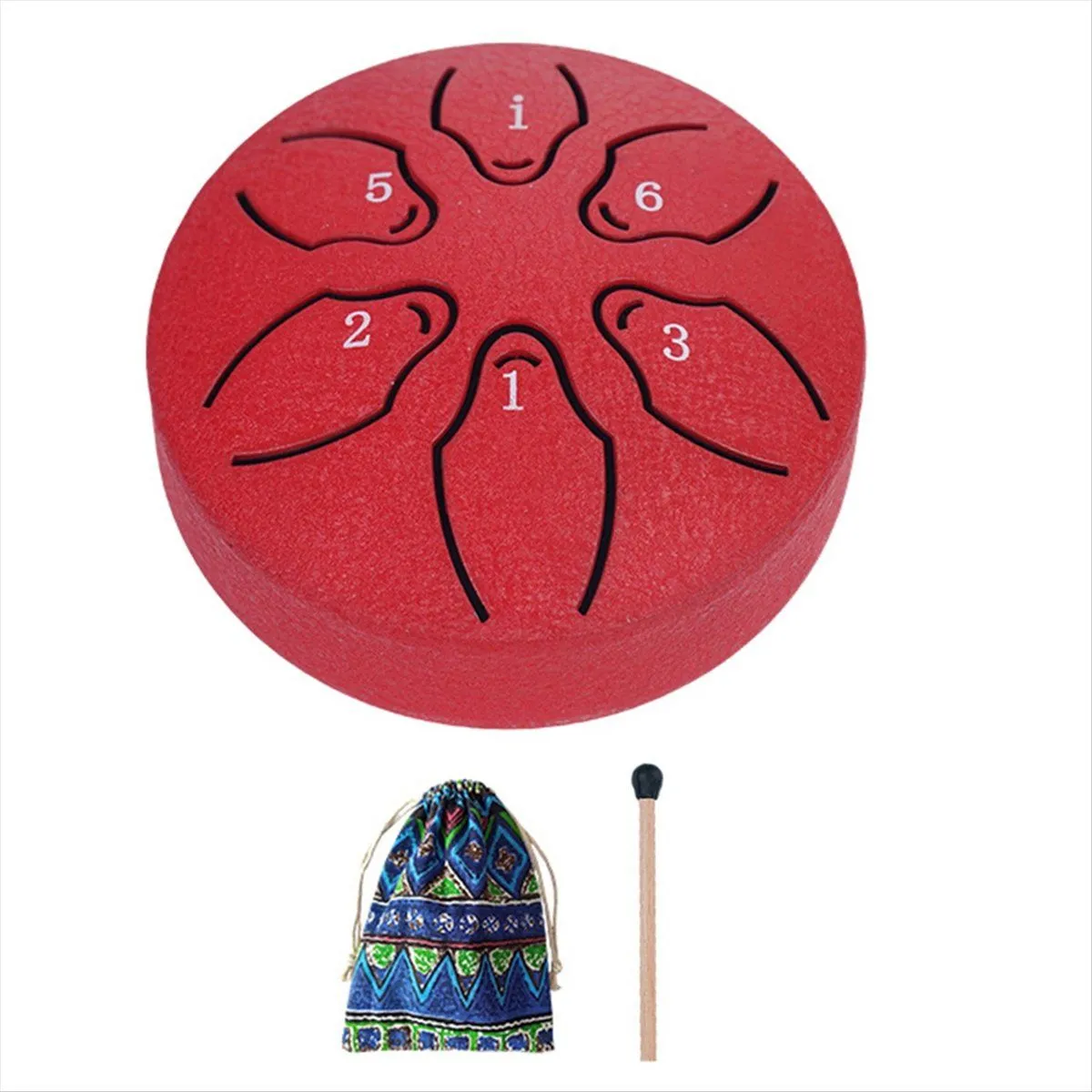 6 Notes 3 Inches Chakra Tank Drum Percussion Padded Mallets Red