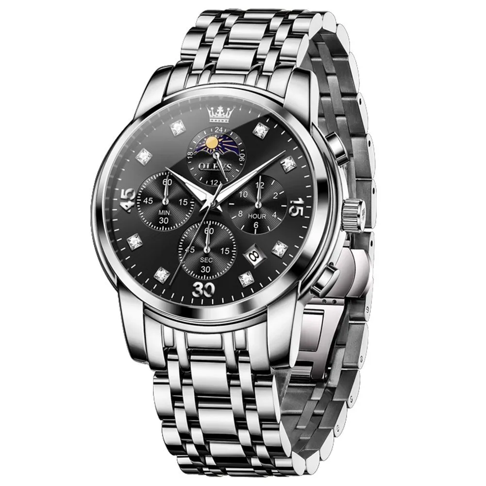 Waterproof Multifunctional Luminous Men's Business Watch - Black