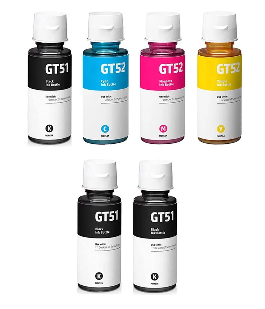 HP GT51 / 51 / GT52 / 52 Multipack + 2 Black Ink Bottles - Compatible