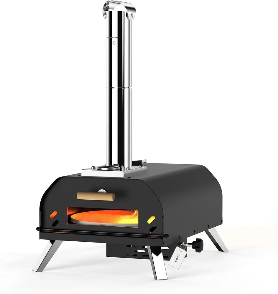 Coxn-Outdoor Wood Pellet Portable Pizza Oven with Rotating Stone & Chimney